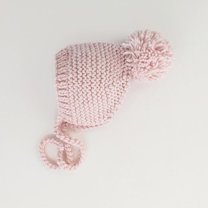 Blush Garter Stitch Knit Bonnet - Beanie Hats