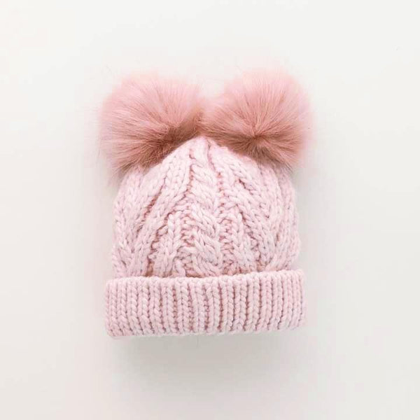 Huggalugs Rosy Pink Buffalo Check Pom Pom Beanie Hat, S