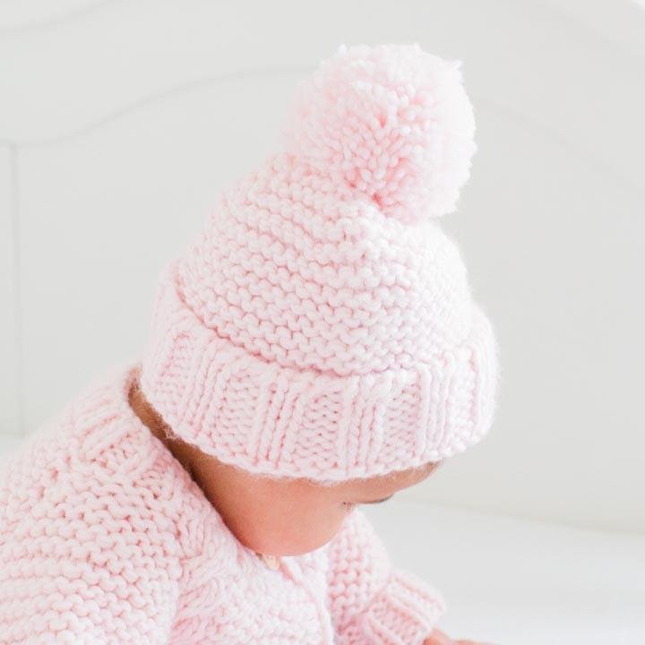 Blush Pink Garter Stitch Beanie Hat - Beanie Hats