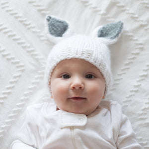 Bunny Ears White with Grey Beanie Hat Ships 1/1-1/30 - Beanie Hats