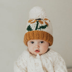 Coneflower Gold Hand Knit Beanie Hat - Beanie Hats