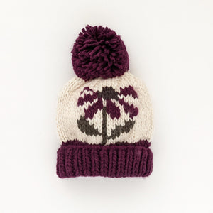 Coneflower Plum Hand Knit Beanie Hat - Beanie Hats