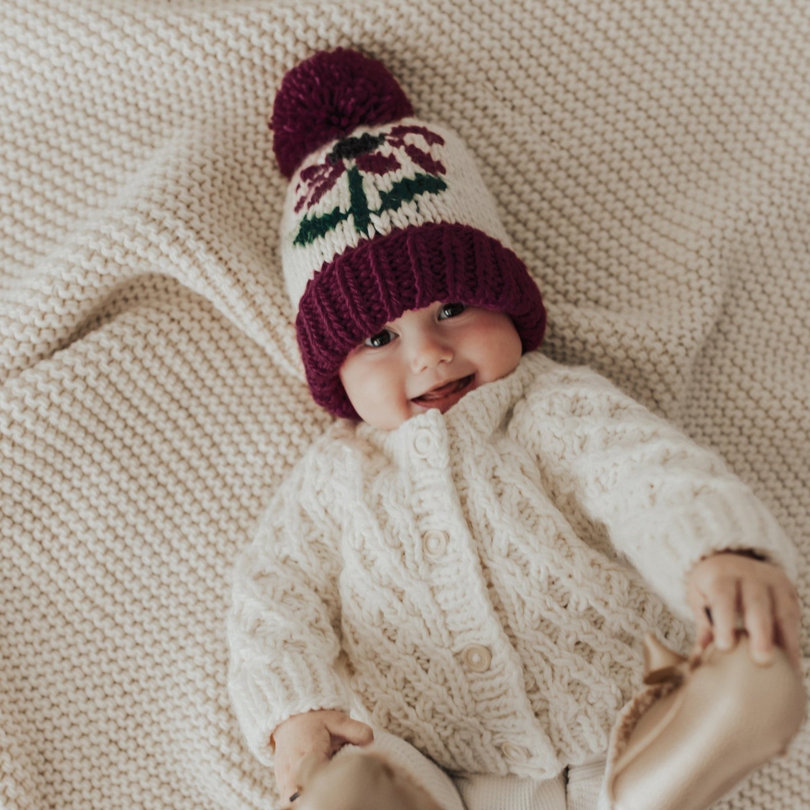 Coneflower Plum Hand Knit Beanie Hat - Beanie Hats