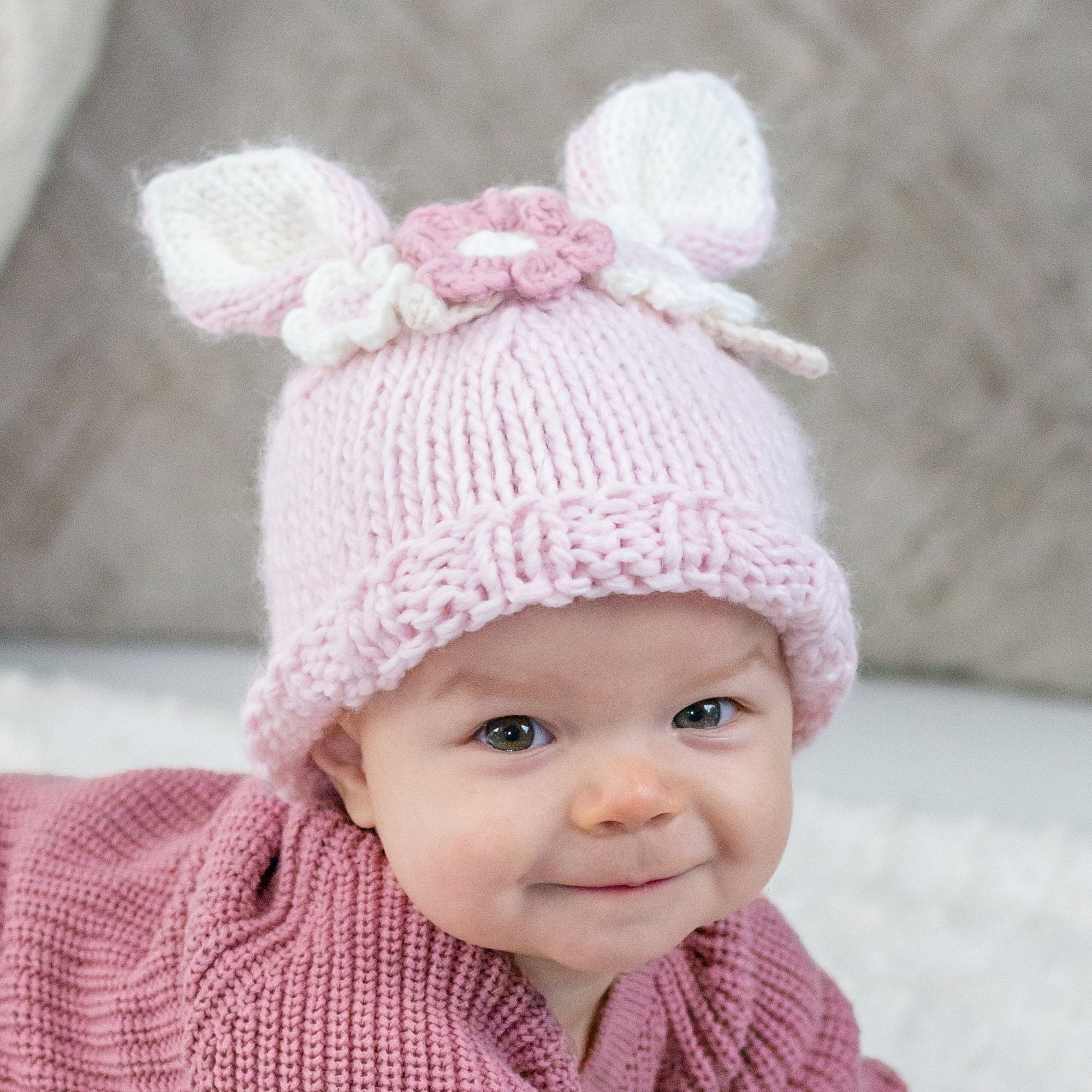 Flower Bunny Beanie Blush Ships 1/1-1/30 - Beanie Hats