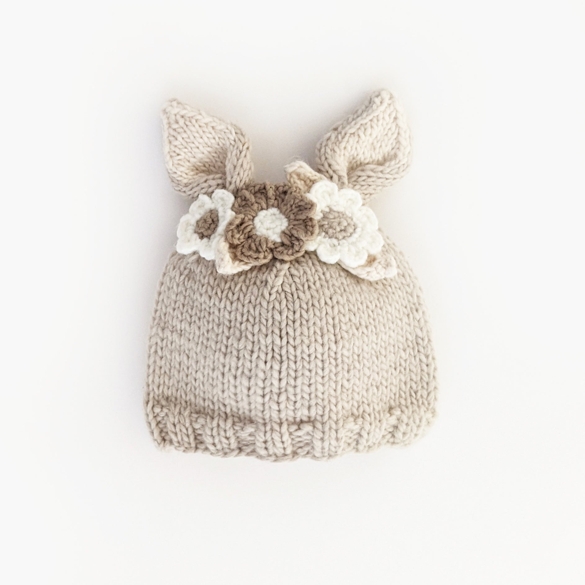 Flower Bunny Beanie Oatmeal Ships 1/1-1/30 - Beanie Hats