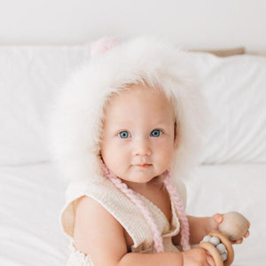 Fur Bonnet in Blush Pink for Babies, Toddlers & Kids - Beanie Hats