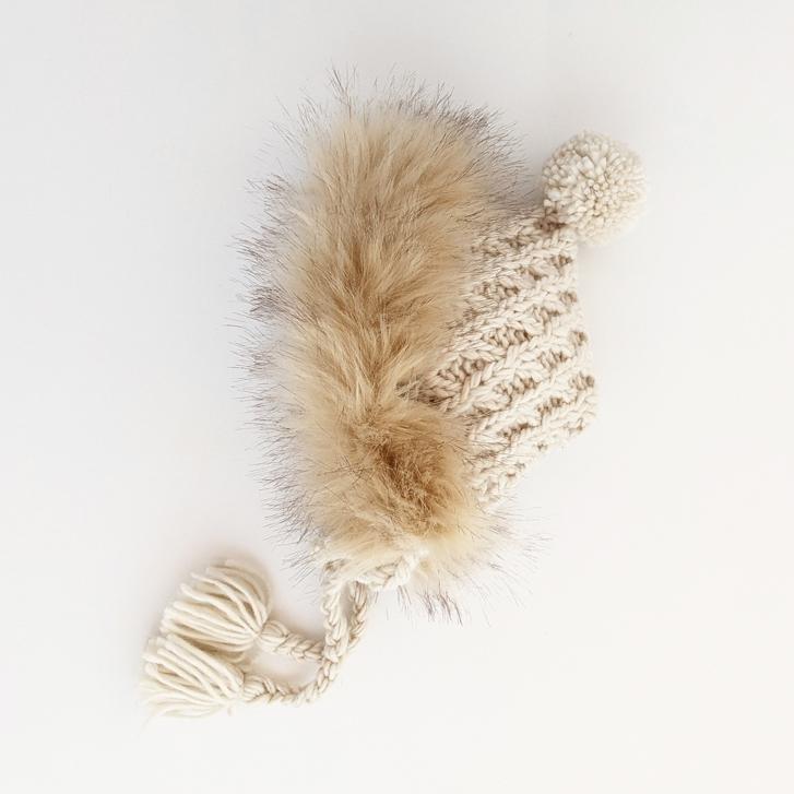 Fur Bonnet in Natural - Beanie Hats