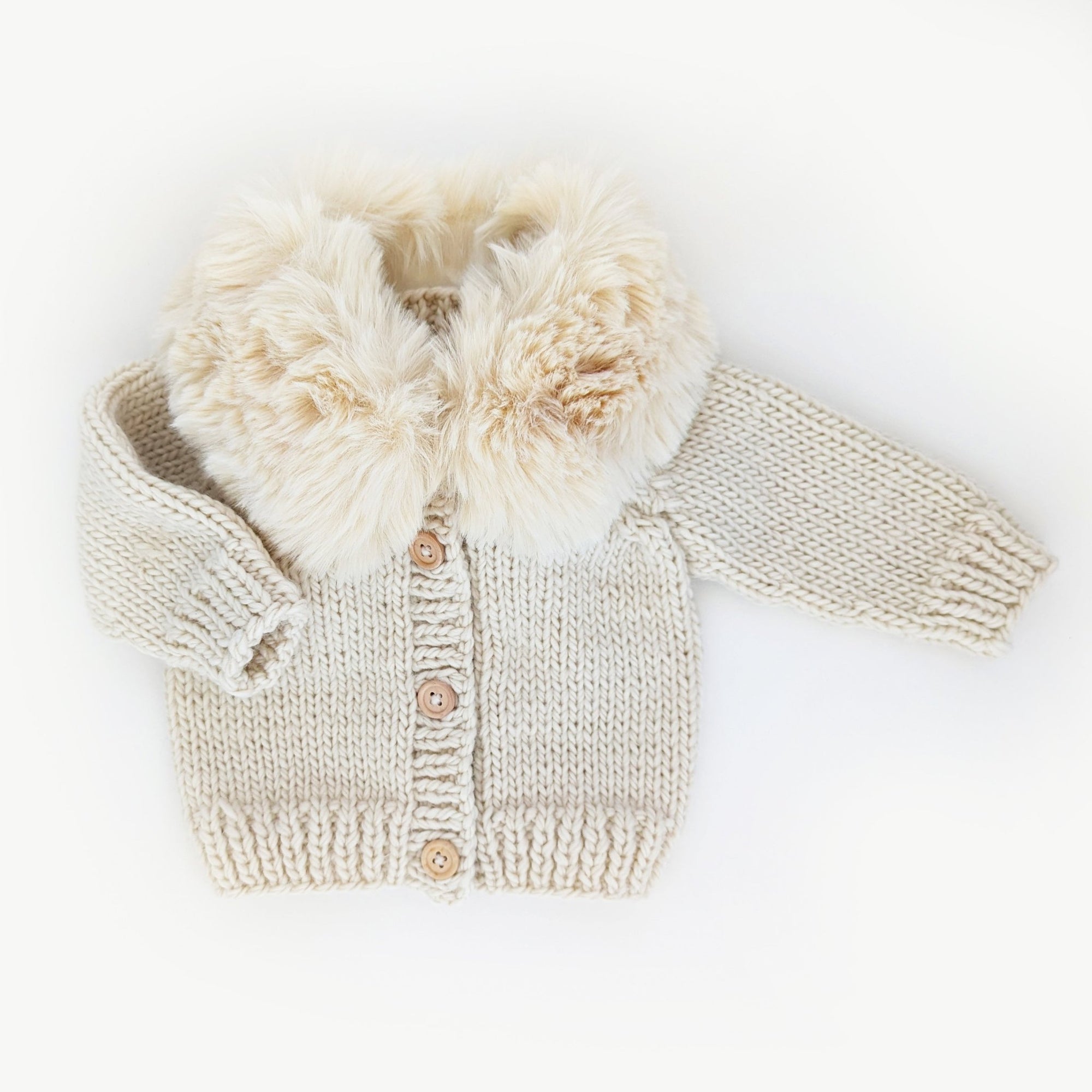 Fur Collar Natural Cardigan Sweater for Baby & Toddler - Sweaters