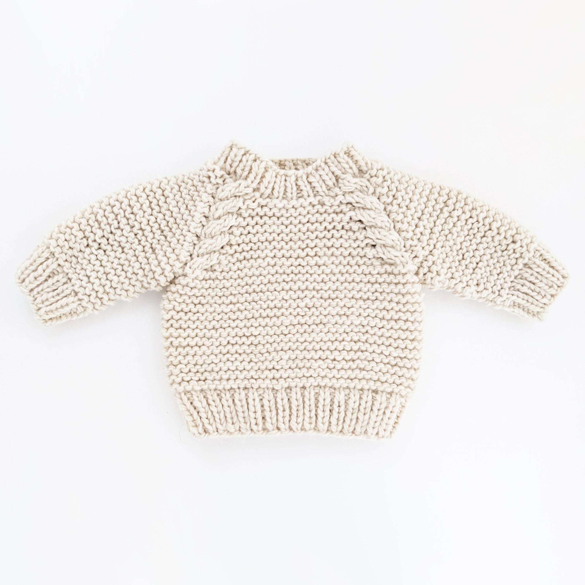 Garter Stitch Crew Neck Sweater Natural - Sweaters