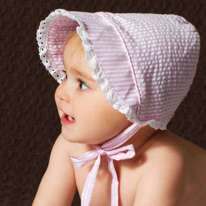 Girls Pink UPF 25+ Seersucker Bonnet - bonnets