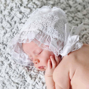 Girls White Heart Eyelet Baby Bonnet - bonnets