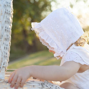 Girls White Heart Eyelet Baby Bonnet - bonnets