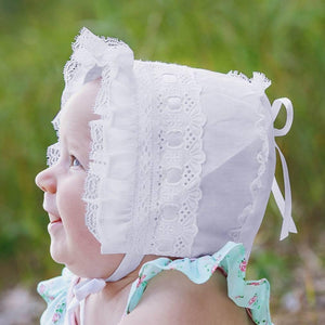 Girls White Ribbon Bonnet - bonnets