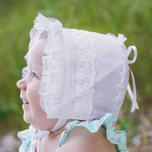 Girls White Ribbon Bonnet - bonnets