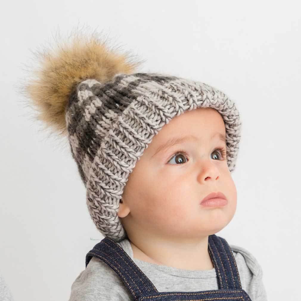 Huggalugs Grey Pop Pom Pom Beanie Hat