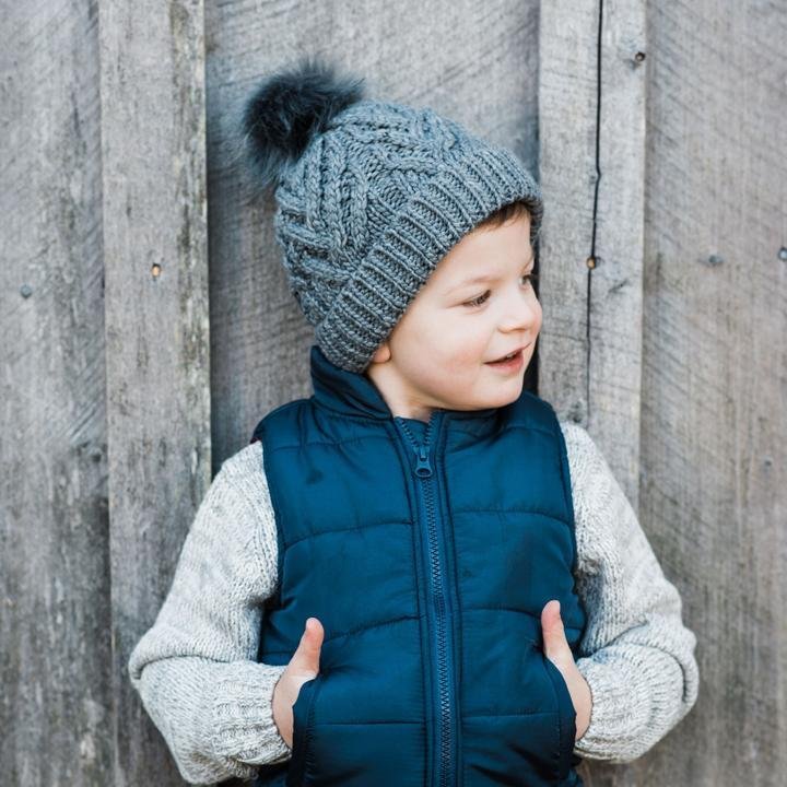 Huggalugs Grey Pop Pom Pom Beanie Hat M (6-24 Months)