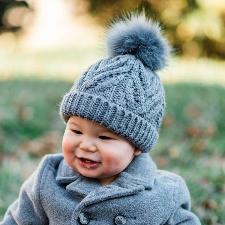 Huggalugs Grey Pop Pom Pom Beanie Hat