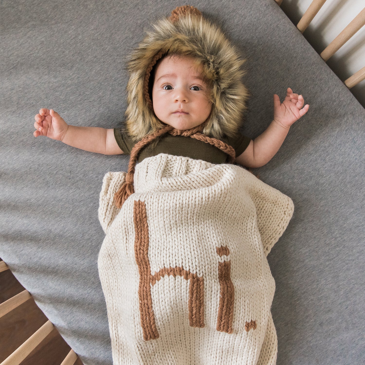 hi. Hand Knit Blanket Pecan - Swaddling & Receiving Blankets