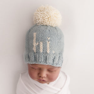 hi. Surf Blue Hand Knit Beanie Hat - Beanie Hats