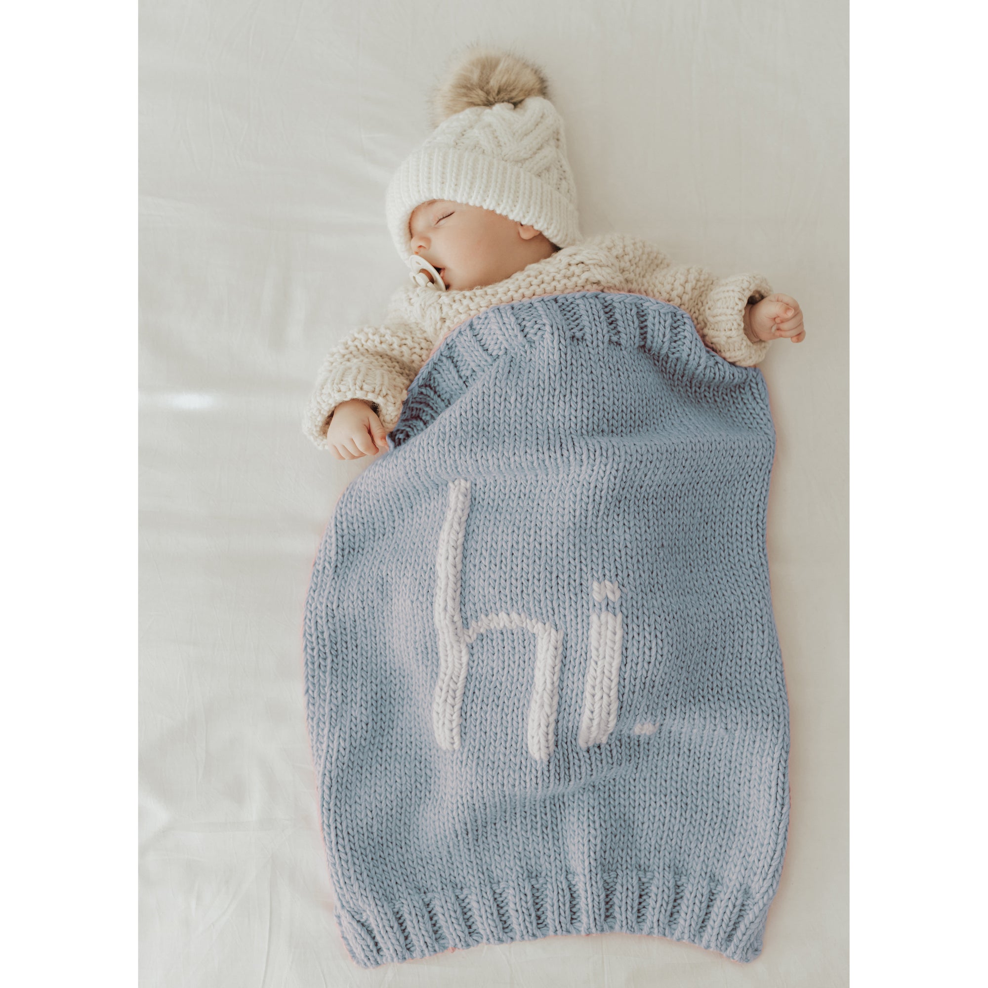 hi. Hand Knit Blanket Surf Blue - Swaddling & Receiving Blankets