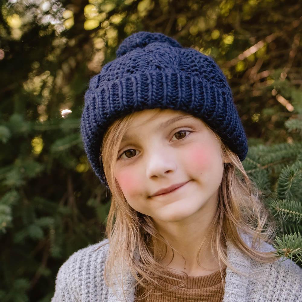 Indigo Cable Knit Beanie Hat - Beanie Hats