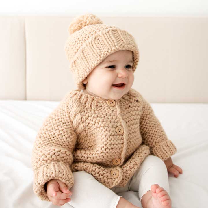 Latte Garter Stitch Cardigan Sweater for Babies and Toddlers - Huggalugs