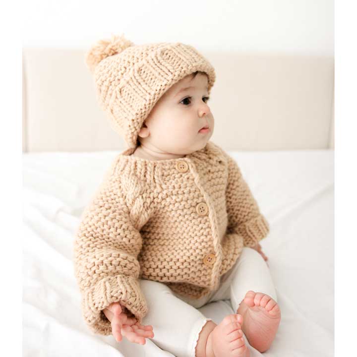 Latte Garter Stitch Cardigan Sweater for Babies and Toddlers - Huggalugs