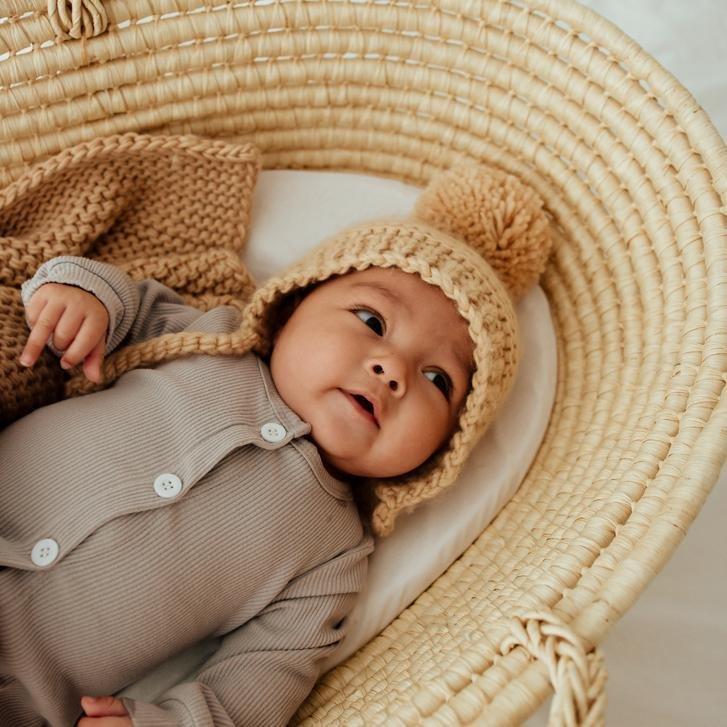 Latte Garter Stitch Knit Bonnet - Beanie Hats