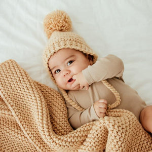 Latte Garter Stitch Knit Bonnet - Beanie Hats