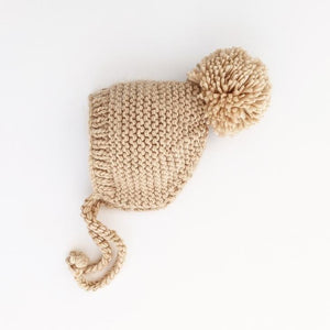 Latte Garter Stitch Knit Bonnet - Beanie Hats