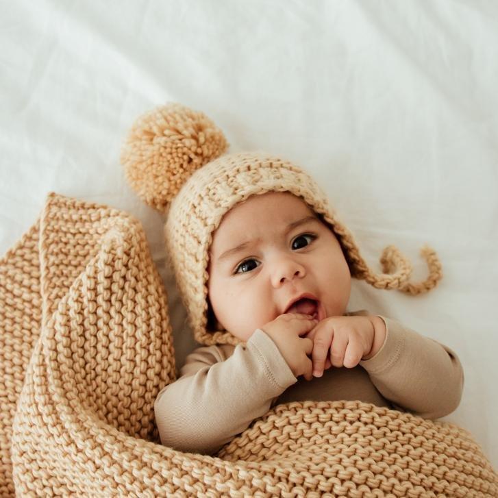 Latte Garter Stitch Knit Bonnet - Beanie Hats