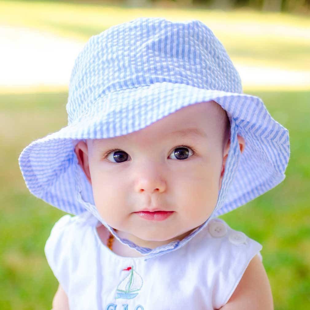 Huggalugs Light Blue Stripe Seersucker Bucket Hat