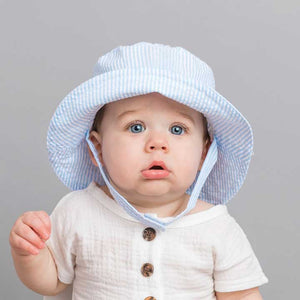 Light Blue Stripe UPF 25+ Seersucker Bucket Hat - Sunhat
