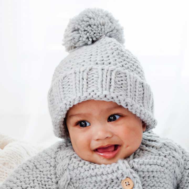 Light Grey Garter Stitch Beanie Hat for Babies and Toddlers - Beanie Hats