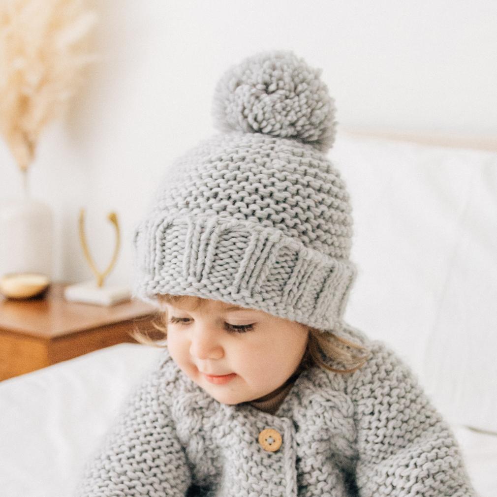 Light Grey Garter Stitch Beanie Hat for Babies and Toddlers - Beanie Hats