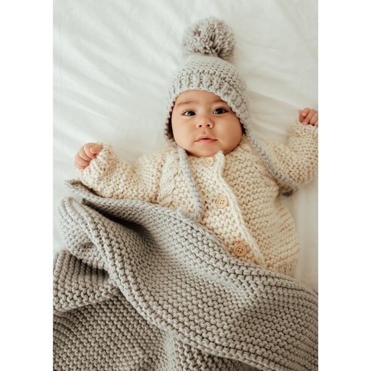 Light Grey Garter Stitch Knit Blanket - Beanie Hats