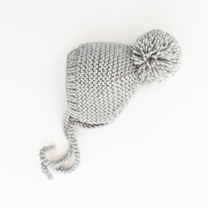Light Grey Garter Stitch Knit Bonnet for Babies and Toddlers - Beanie Hats