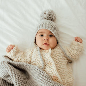 Light Grey Garter Stitch Knit Bonnet for Babies and Toddlers - Beanie Hats