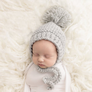 Light Grey Garter Stitch Knit Bonnet for Babies and Toddlers - Beanie Hats