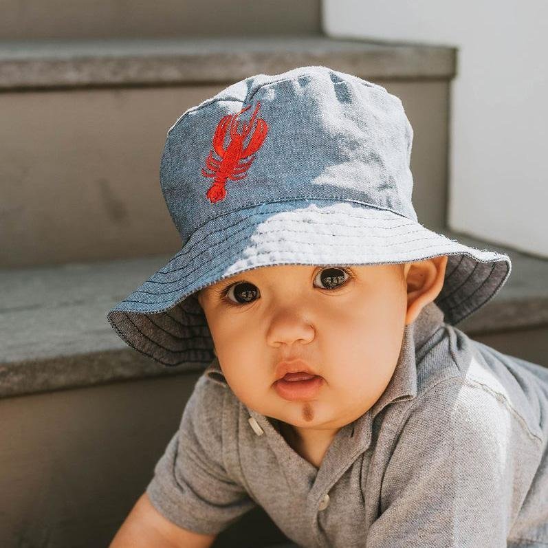 Lobster UPF 25+ Chambray Bucket Hat for Babies and Toddlers Huggalugs