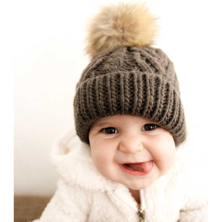 Huggalugs Grey Pop Pom Pom Beanie Hat M (6-24 Months)