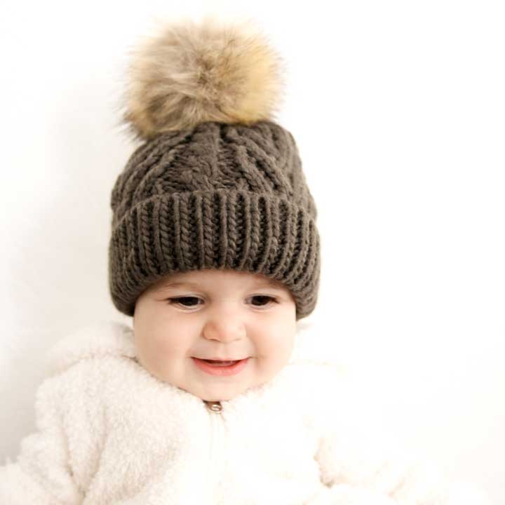Loden Pop Pom Pom Beanie Hat for Babies thru Adults - Huggalugs