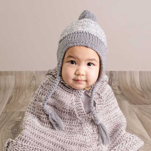 Marled Grey Earflap Beanie Hat - Lined with Fleece - Beanie Hats