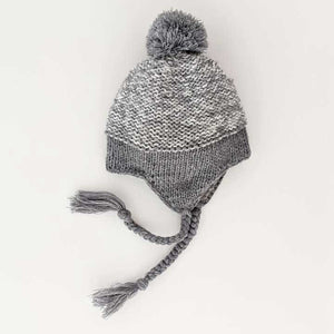 Marled Grey Earflap Beanie Hat - Lined with Fleece - Beanie Hats