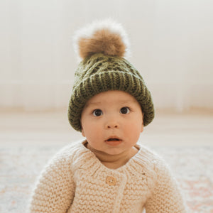 Mossy Pop Pom Pom Beanie Hat due Jul/Aug - Beanie Hats