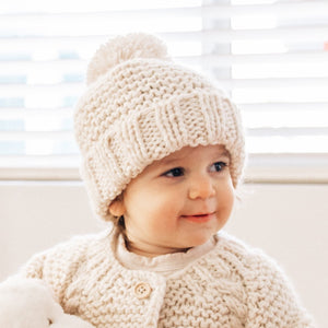 Natural Garter Stitch Beanie Hat for Babies and Toddlers - Beanie Hats