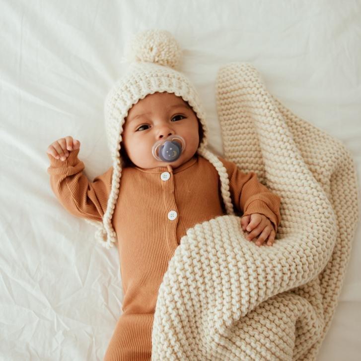 Natural Garter Stitch Knit Bonnet - Beanie Hats