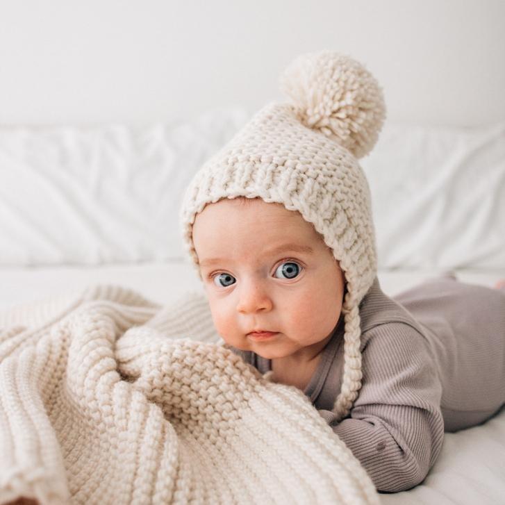 Natural Garter Stitch Knit Bonnet - Beanie Hats