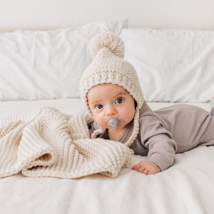 Natural Garter Stitch Knit Bonnet - Beanie Hats