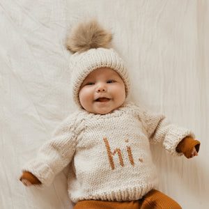 Natural Pop Pom Pom Beanie Hat for Babies thru Adults due Jul/Aug - Beanie Hats